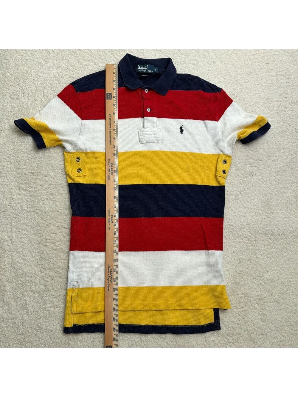 Vintage Polo Ralph Lauren Striped Polo Shirt Mens S Navy Red Gold Rugby Y2K 90s